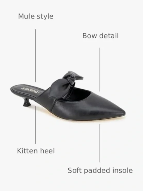 Kensie Black Pointed Bow-Detail Kitten Heel Mules - Picture 4 of 9
